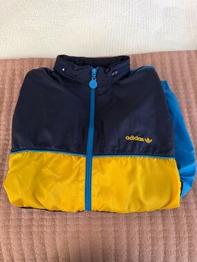 Adidas  Blue & Yellow ColorblockWindbreaker 1990s Size Medium Great With Hood